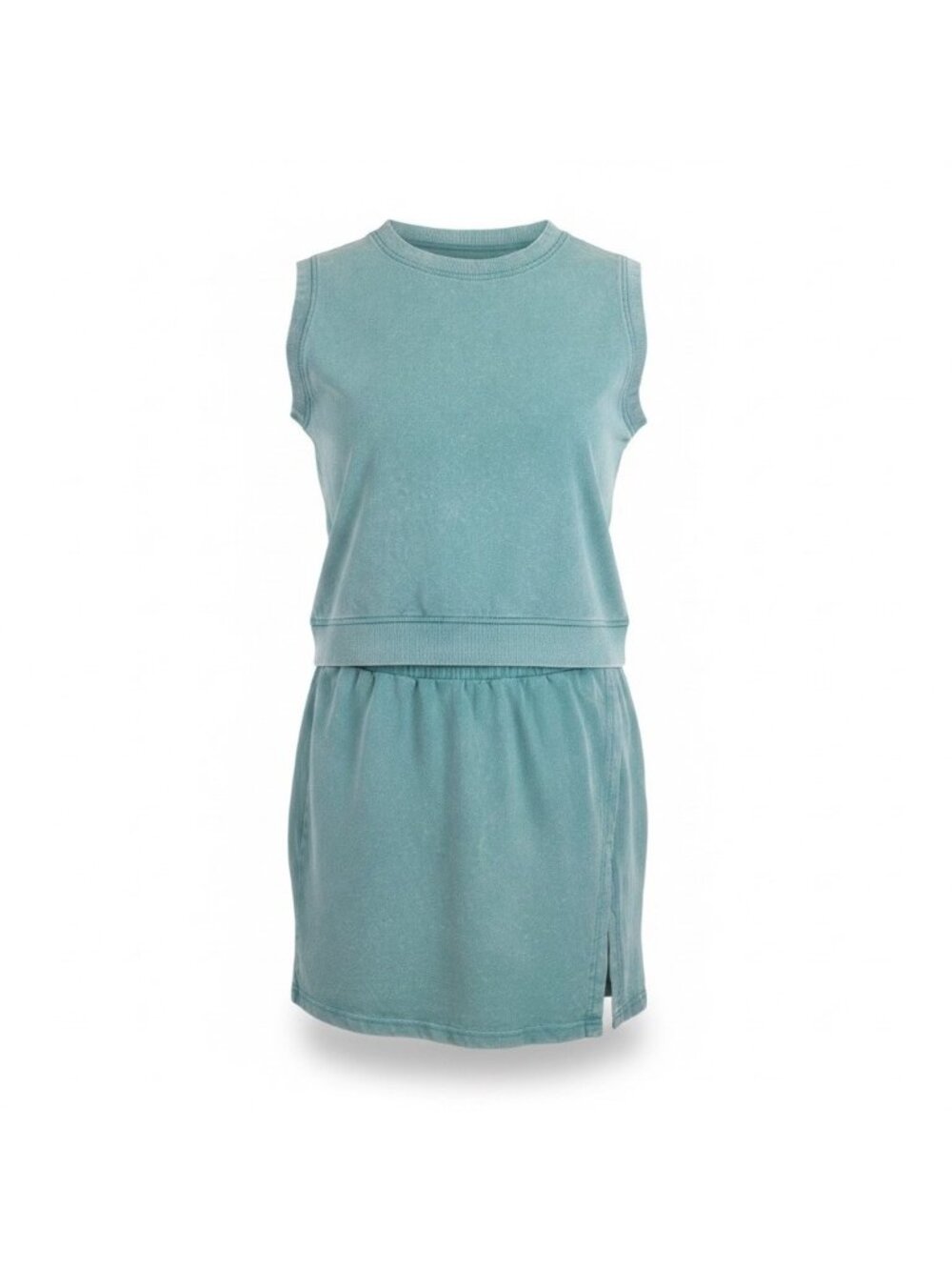 Sleeveless Cotton Top & Elastic Waist Shorts Set Women Teal Size L